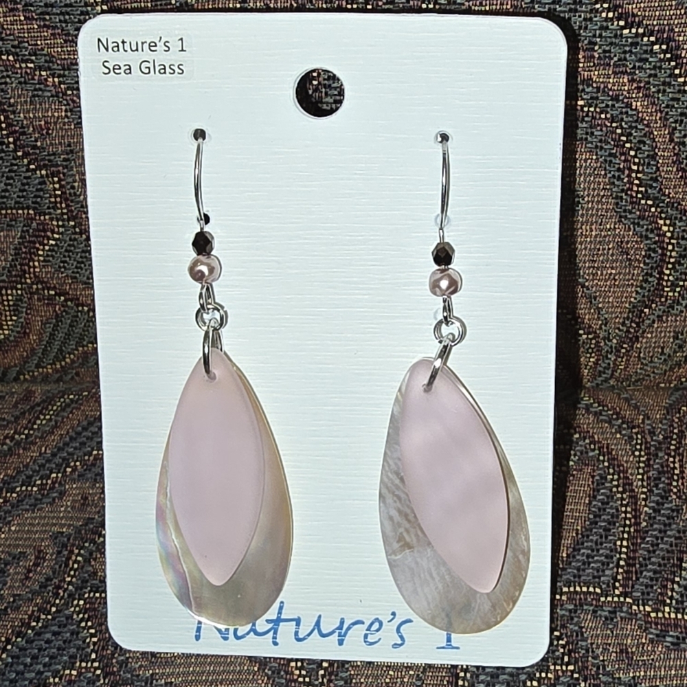 Pink and Silver Paua Shell/Abalone & Sea Glass Earrings